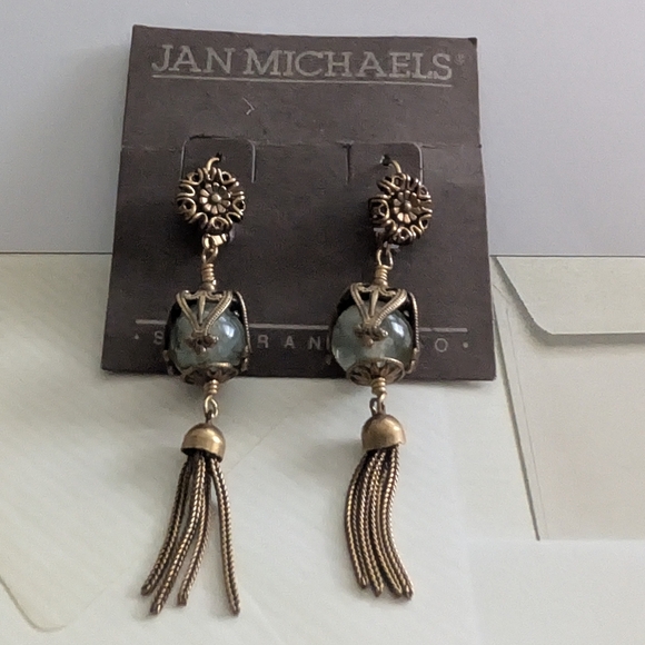 Jan Michaels Jewelry - Jan Michaels of San Francisco Artisan Earring Green Glasss Stone & Brass